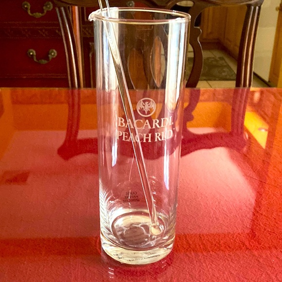 Other - Never used Bacardi Peach Red tall glass pitcher with stir stick